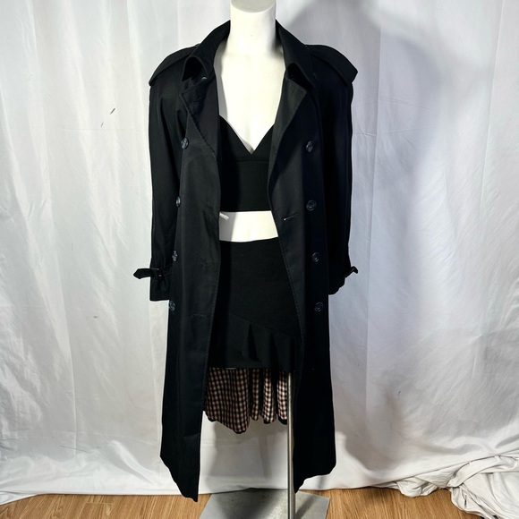 AQUASCUTUM BLACK TRENCH COAT OLD MONEY AESTHETIC MADE IN CANADA MEDIUM - Picture 5 of 17